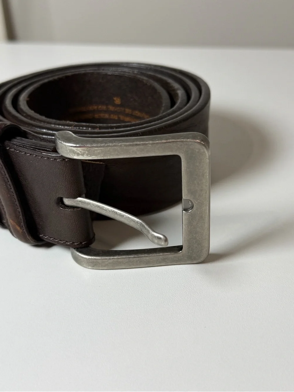 Men’s ELLIOT RHODES London 38W Dark Brown Leather Belt with Matte Silver Buckle
